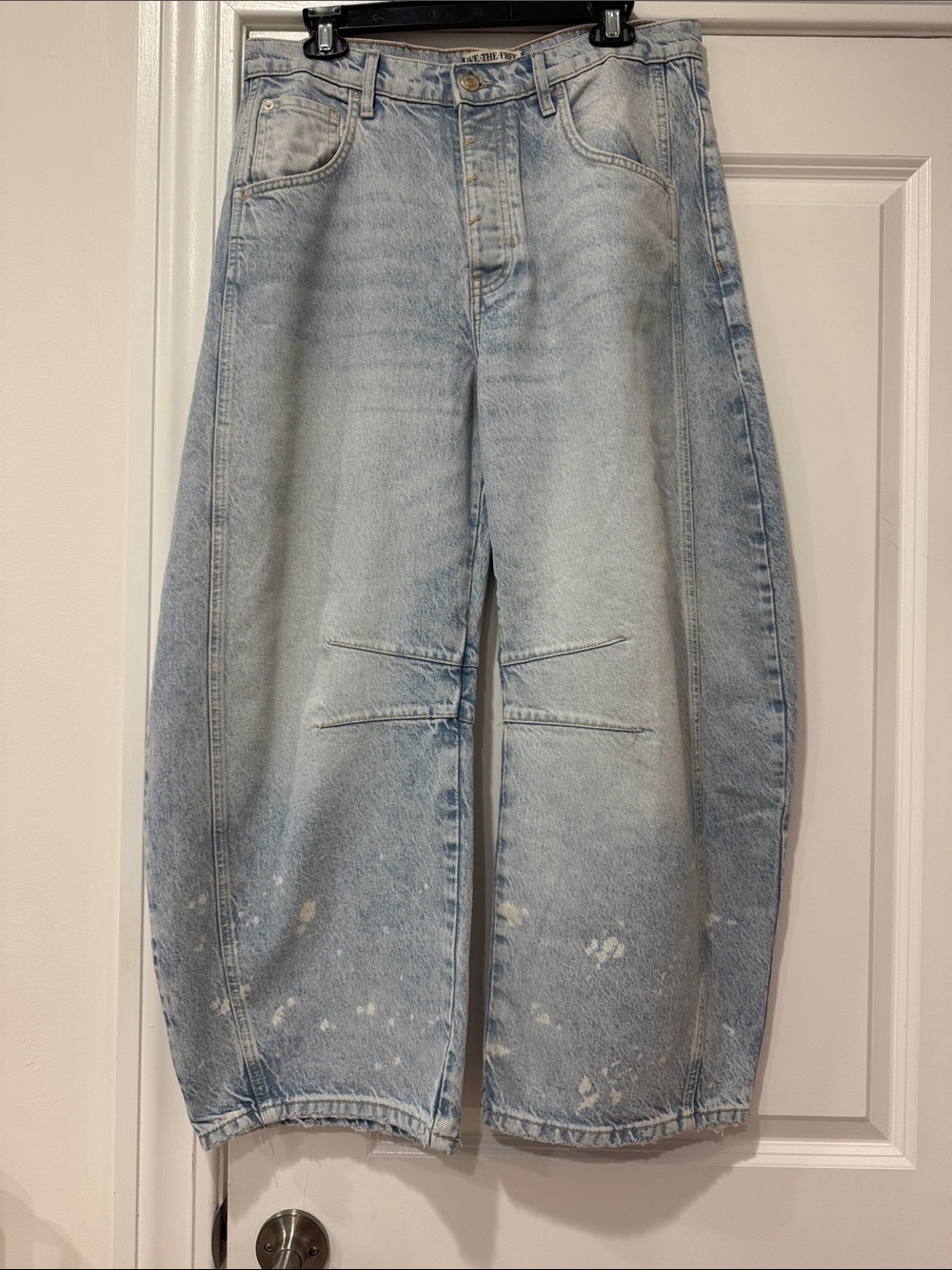 We The Free Light Wash Wide-Leg Paint-Splatter Jeans